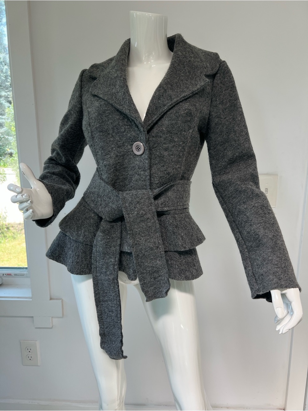 Women's Gray peplum Wool-Blend Jacket Made in Italy career wear Academic